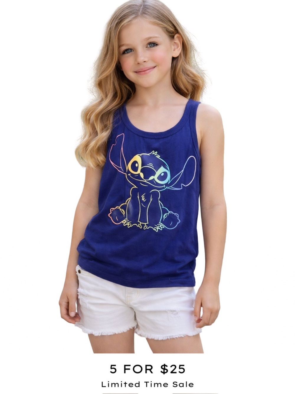 Disney Stitch Tank Top Girls Medium 8-10 Rainbow Pride Summer Tee